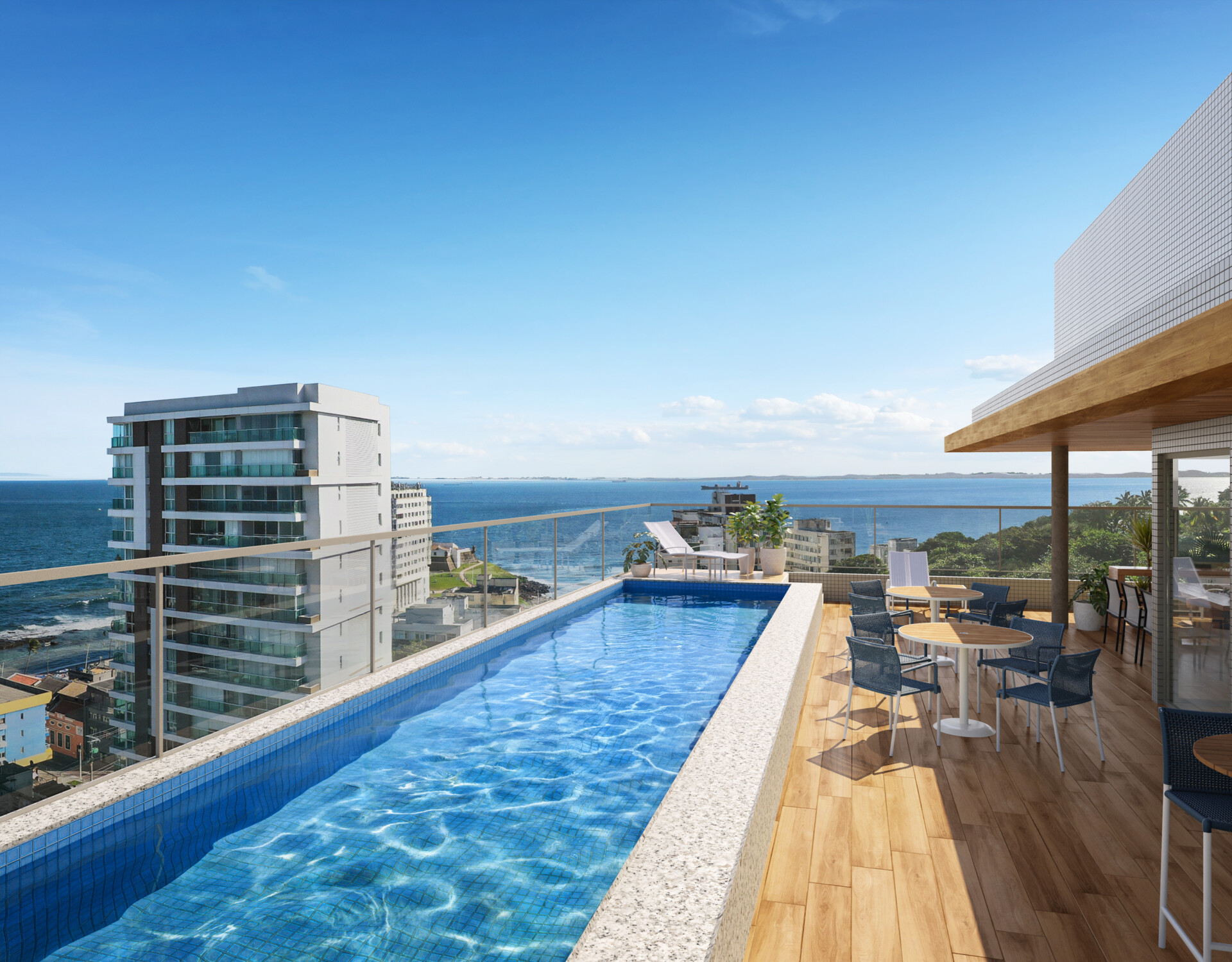 Rooftop do Collection Barra com vista para o mar